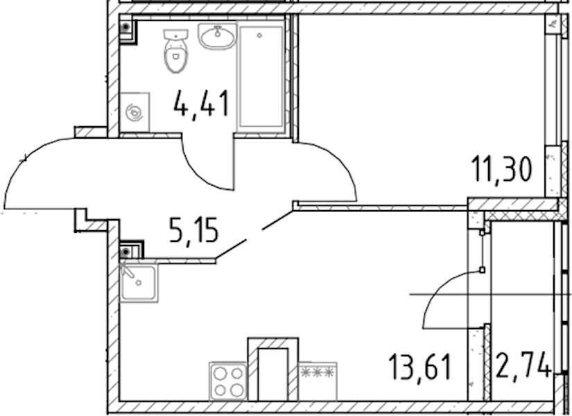 1-комнатная квартира 34.47 м², 7/23 эт., ЖК «Город Первых»